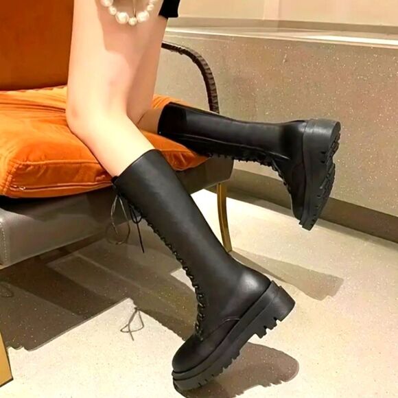 Platform lace-up combat boots sz 7 - Picture 4 of 6